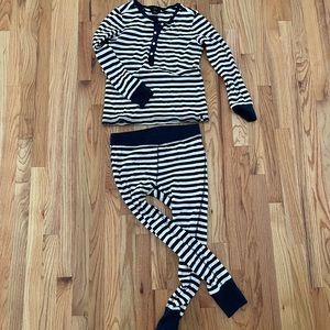 Navy and white striped J.Crew thermal pajamas